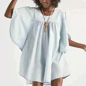 Lucky Brand chambray babydoll dress Flutter sleeve flounce dress S